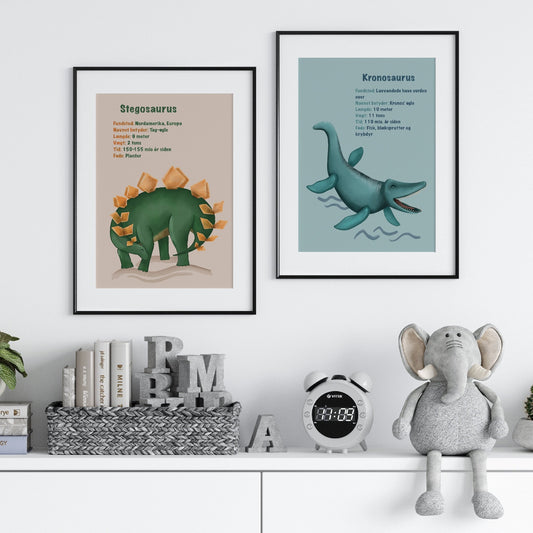 Plakatsæt - Diplodocus & Kronosaurus - Med Infotavler- 2 Plakater - Lille Plakat